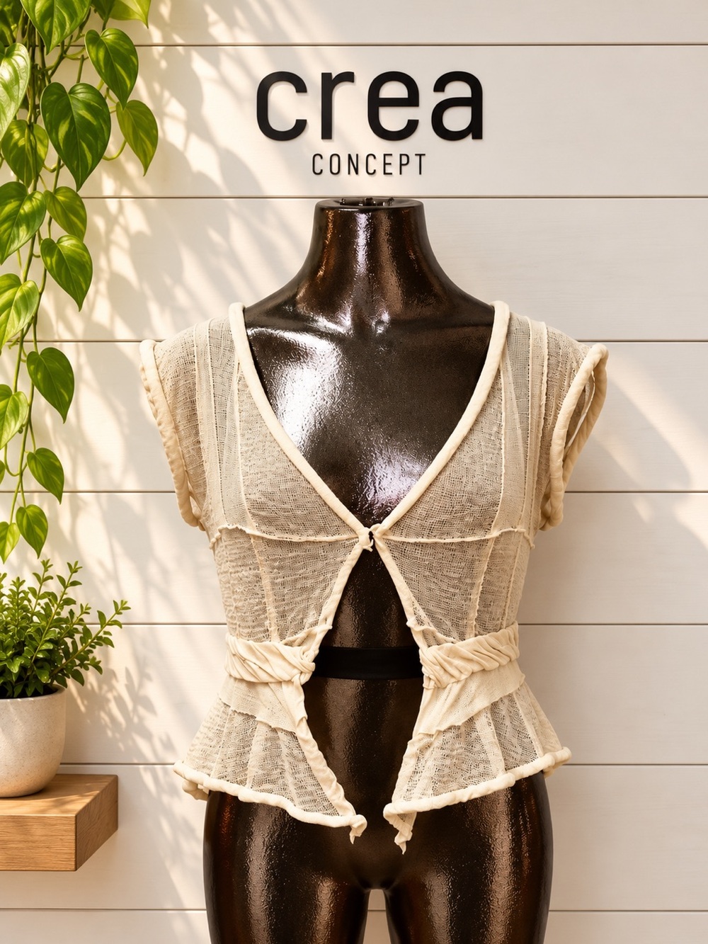 CREA CONCEPT Beige Linen Blend Open Front Vest Size 38